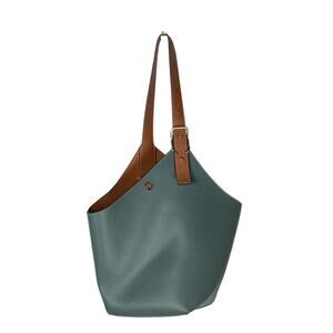 Sage Green Leather Bucket Bag Shoulder Tote Adjustable Strap Minimal
